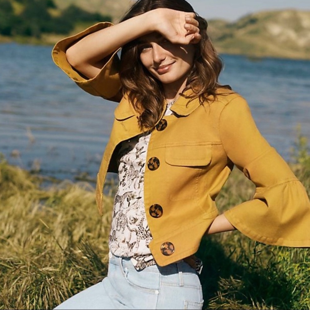 Anthropologie Nora Flounce Sleeve Trucker Jacket